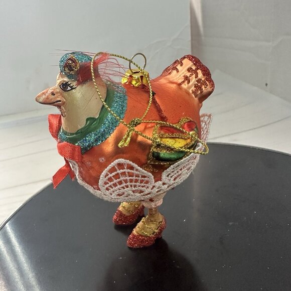 Chicken Hen Red Heels Kitschy Glass Christmas Tree Ornament 5" - Picture 4 of 16